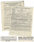 Two September 1962 Contracts Signed by Moe Howard -- AGVA Contracts for Three Stooges Performances Both Measure 8.5 x 11 -- Very Good